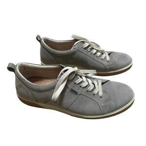 ECCO Chase Tie Leather Sneakers Warm Gray Nubuck Comfort Walking Shoes EU 39 US8